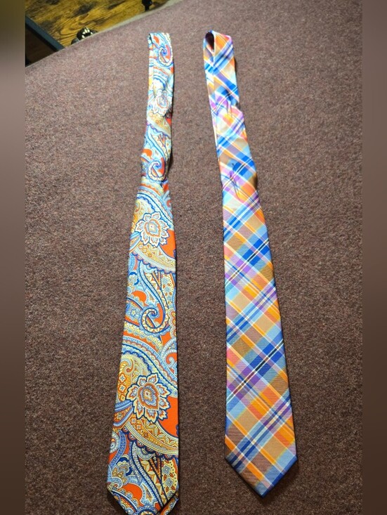 croft & barrow Other - Croft And Barrow Silk Tie Lot Of 2 Paisley And Plaid Orange Pink Blue